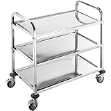 BPT Edelstahl Servierwagen mit 3 Böden Partition Küchenwagen，Restaurant...