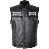 Motorrad-/Biker-Lederweste für Herren, echtes Leder, ärmellos, bestickter...