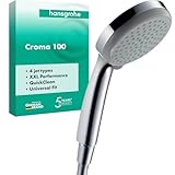 hansgrohe Croma 100 - Duschkopf, Handbrause mit 4 Strahlarten, runde...