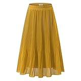 NAMETSHE Damen Chiffon Hohe Taille Faltenrock A-Linie Maxi Röcke - Gelb -...