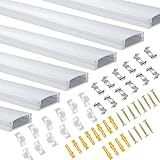 LED Profil 6 x 1m, U-Form LED Aluminium Profil mit Weiß Milchige...