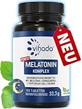 Vihado Melatonin Tabletten hochdosiert - 370 Nächte FORTE Komplex vegan -...