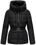 MARIKOO Damen Winterjacke warme Steppjacke mit Taillengürtel und Kapuze...