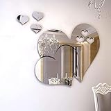 LZYMSZ Spiegel Wandaufkleber, 3D Kristall Doppel Liebe Herz Acryl DIY Kunst...