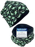 HECKBO Winter Beanie & Loop Set - Fleece Innen weich - Dinosaurier Muster -...