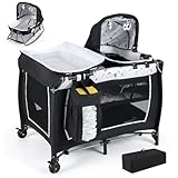 COSTWAY 5 in 1 Beistellbett Baby, Reisebett mit Matratze, Kinderreisebett...