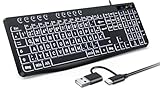 OMOTON Beleuchtete Tastatur Kabel PC Tastatur, QWERTZ Weiß Beleuchtet mit...