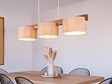 Holzbalken Pendelleuchte 3 flammig mit Stoff Lampenschirmen in Beige,...