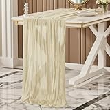 Käsetuch Tischläufer Beige, 300 x 90 cm Boho Gaze Cheesecloth...