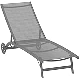 Outsunny Sonnenliege mit Rolle, Gartenliege Alu Liegestuhl mit 5-Fach...