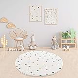 payé Teppich Rund Kinderzimmer - Cream - 120x120cm - Spielteppich Bunte...