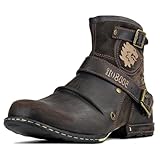 OSSTONE Herren Leder chukkastiefel Worker Biker Boots-Motorrad-Leder-Schuhe...
