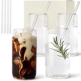 KIVY Trinkgläser 450ml 4er Set mit Glas Strohhälme -Longdrinkgläser Set...