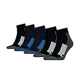 PUMA Unisex Puma Unisex Bwt Cushioned Quarter (5 Pack) Socks, Blue Black,...