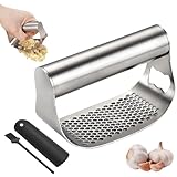 Edelstahl-Knoblauchwippe, Knoblauchpresse-Wippe, 2-in-1 Vielseitige...
