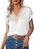 Zeagoo Damen Bluse Kurzarm V-Ausschnitt Shirt Elegant Lose Satin Oberteil...