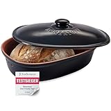 Römertopf Brottopf oval MEDI 2,3 Liter - Brotkasten Schwarz aus Keramik -...