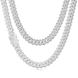 Esrael Halskette Herren Silberkette Iced Out Kette Cuban Chain 14MM Iced...