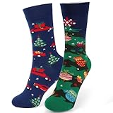 BETESSIN Weihnachtssocken Unisex 36-43 - Lustige Socken mit Weihnachtsbaum...