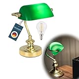bmf-versand® Bankerlampe Grün Messing Retro - Kleine Schreibtischlampe...