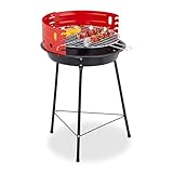 Relaxdays Holzkohlegrill, Ø 37 cm, Dreibein, Picknickgrill Garten & Park,...