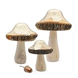 Holz Dekopilz mit Gold Glitzer 3er Set - 18/15 / 11 cm - Holzpilz Figur mit...