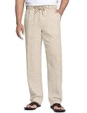 COOFANDY Herren Leinenhose mit Kordelzug Leicht Sommerhose Strandhose...