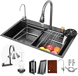 Faizee Home Wasserfall-Küchenspüle 75x45 cm – 1 Becken Neom...
