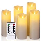 YIWER LED Kerzen,Flammenlose Kerzen 12/15/17/20/22CM Set aus 5 Echtwachs...