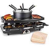 Klarstein 3-in-1 Raclette Fondue Kombi und Grill, 1100W - Set mit...