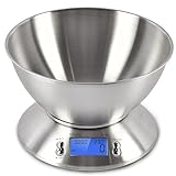 Retoo Küchenwaage mit Schüssel 1,8 L und LCD-Display, Wägebereich bis 5...