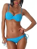 Damen Bikini Set Push Up Balconette Träger Glitzer Applikation, Türkis 34...