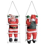 [en.casa] Weihnachtsmann auf Leiter 125cm Weihnachts Deko Weihnachten Figur...