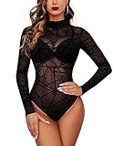 Avidlove Damen Sexy Bodysuits Einteiliger Mesh Langarm Rollkragen Formende...