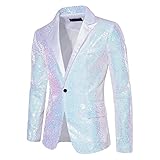 Generisch Glitzer Blazer Für Herren, Pailletten Sakko Herren Silber Slim...