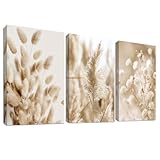 3 Pcs Botanische Wildblume Floral Mit Rahmen Leinwand Bilder Beige...
