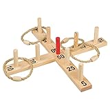 Idena 40199 - Ringwurf-Spiel aus Holz mit 9 Spielstäben und 4 Ringen aus...