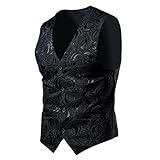 Herren-Weste, schwarz, Anzugweste, Vintage, Jacquard, einreihig,...