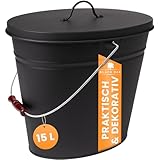 BLACK OAK Ascheeimer Vesuvio 15L – schwarz oval mit Deckel - groß 15...
