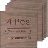 ROWOOD Sperrholzplatte 6mm 300x300mm 4Stück Walnuss holzplatte Zuschnitt...