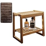 Duschbank aus Holz mit Ablage und Griff, rutschfester Badhocker mit weichem...