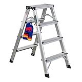 PROREGAL Trittleiter 4 Stufen klappbar Alu Stehleiter Aluleiter beidseitig...