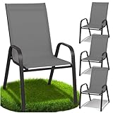 ZOLTA 4X Gartenstuhl Metall Grau – Outdoor Stuhl Balkon Terrasse –...