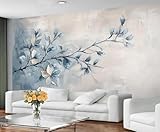 GIVLWF Blaue Blumen-Tapete, Vintage-Blumen-Tapete für Wohnzimmer, Malerei,...