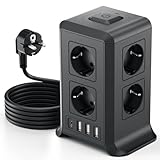 Mehrfachsteckdose mit 4USB, 8 Fach Steckdosenleiste Steckerleiste mit USB,...