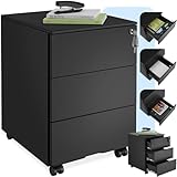 tectake® Büro Metall Aktenschrank mit Rollen, abschließbare Kommode mit...