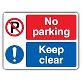 V Safety Hinweisschild 'No Parking Keep Clear', Doppel-Symbol, Querformat,...