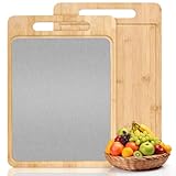 Mittimiya 2-in-1 Doppelseitiges Schneidebrett Bambus und Edelstahl 304,...