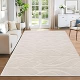 SHACOS Boho Teppich Wohnzimmer 120x160 cm Kurzflor Teppich Beige Waschbar...