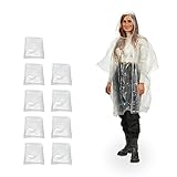 Relaxdays Regenponcho Einweg, 10er Set, Einmalregencape mit Kapuze,...